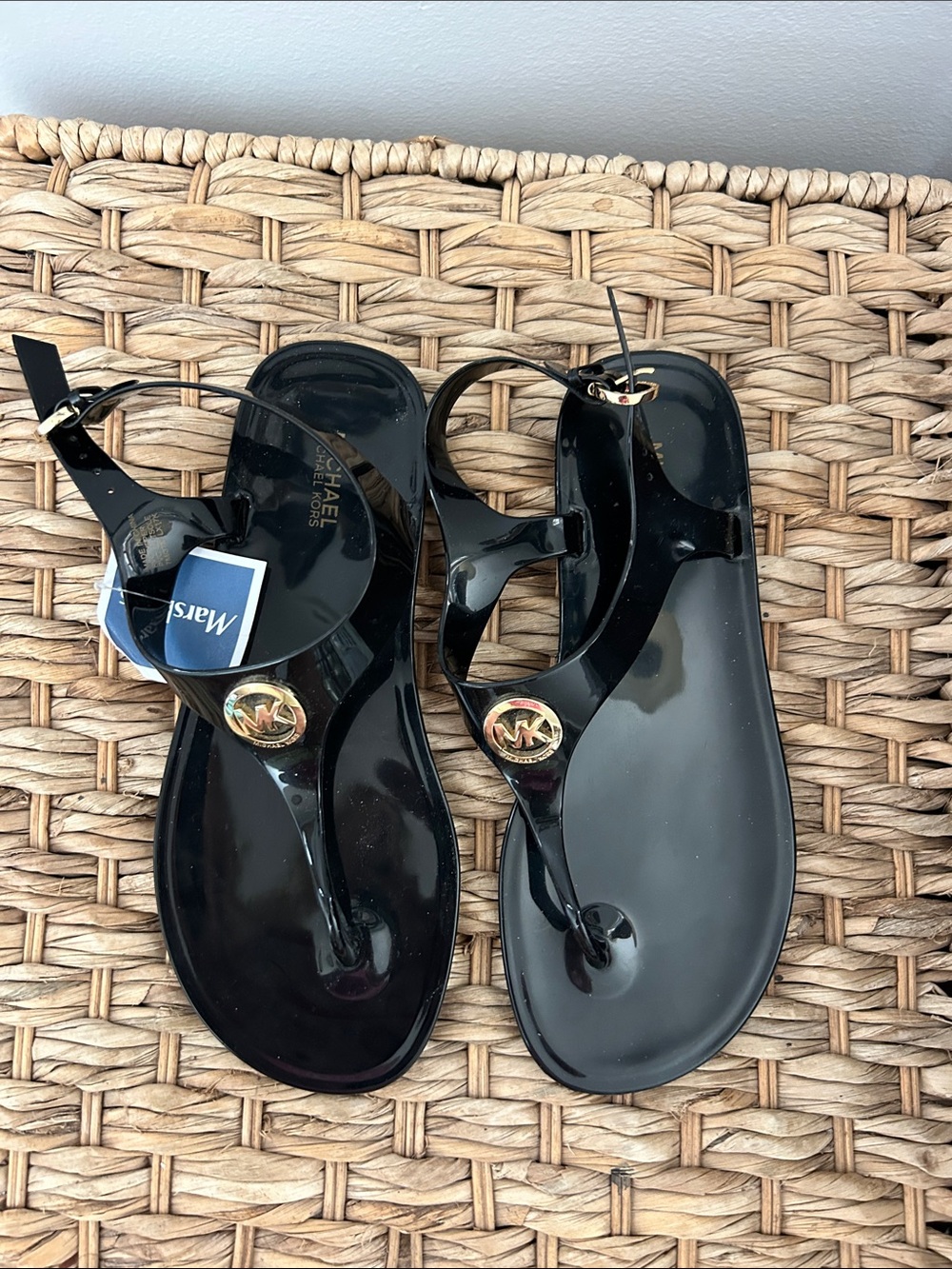 Michael Kors Black Patent Jelly Logo Thong Sandals